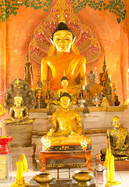 istock Vintage golden buddha statue 160821839