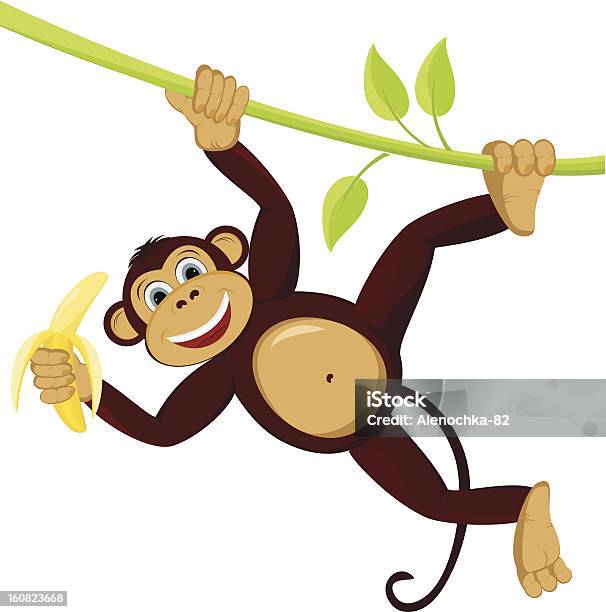 Macaco Com Banana - Arte vetorial de stock e mais imagens de Macaco - Macaco, Macaco antropoide, Pendurar