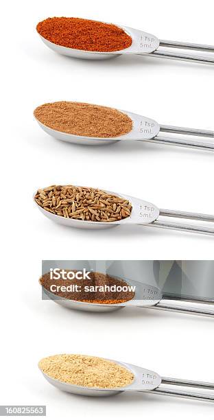 Spices Measured In Metal Teaspoons Stock Photo - Download Image Now - Teaspoon, Cinnamon, Ginger - Spice