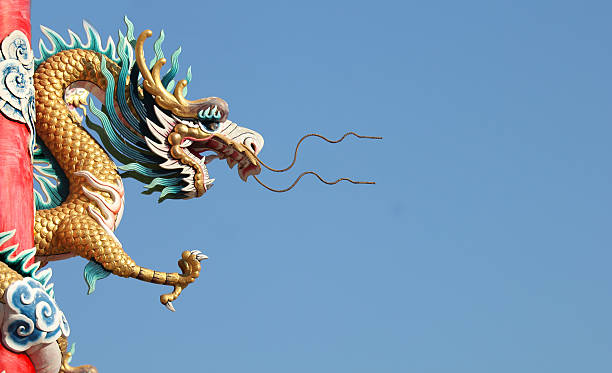 istock Chinese Gold Dragon and Sky at China Temple 160830647