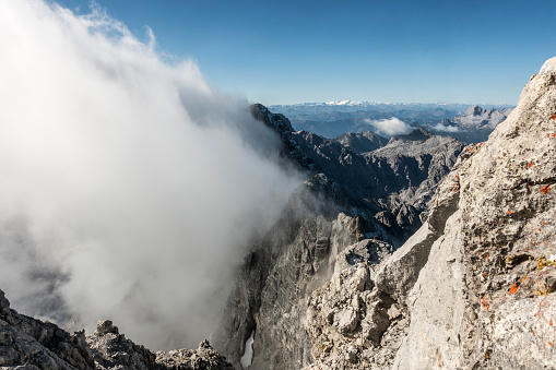 Clouds around the Watzmann massif in the Berchtesgaden Alps