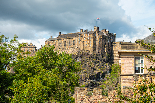 Historic Edinburgh taken from Calton hill at dusk Edinburgh Scotland United Kingdom