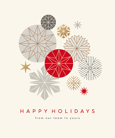 Modern Christmas, Holiday  background with stylized snowflakes and stars. Simple and elegant Christmas card design. Contemporary geometric Christmas card.