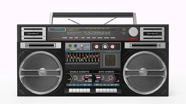 Black Boombox Front View. Isolated on white background.