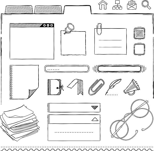 Interface Design Elements set of interface design elements in sketch style megaphone borders stock illustrations