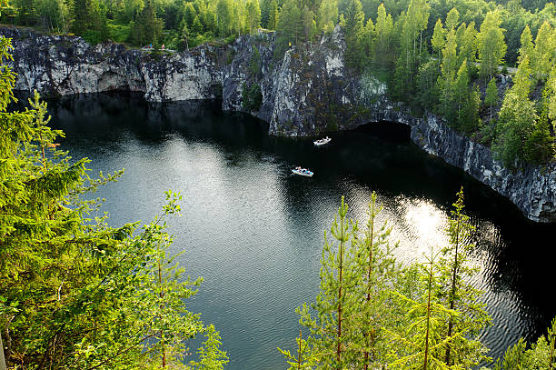 istock Ruskeala marble quarry in sunny summer day 160840588