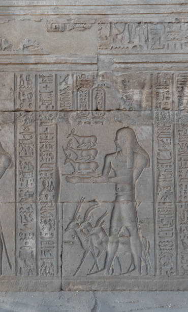 hieroglyphic writing a temple wall stock photo