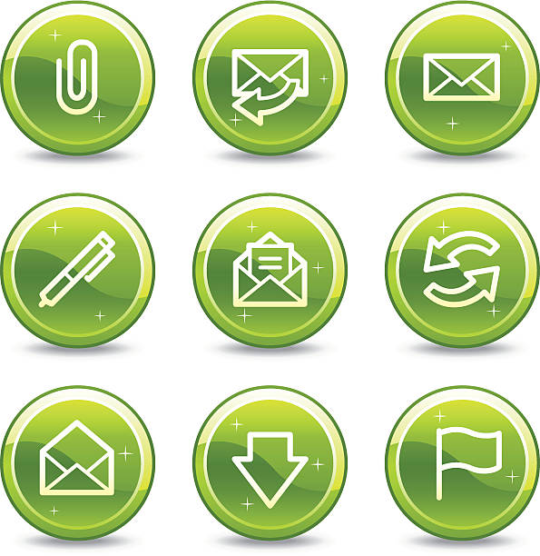 e-mail 웹 아이콘, 녹색 광택지 원 버튼 (시리즈 - internet equipment green e mail stock illustrations