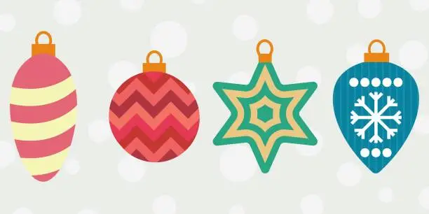 Vector illustration of Set Of Colorful Christmas Bells For Tree Decoration Vector Illustration In Flat Style