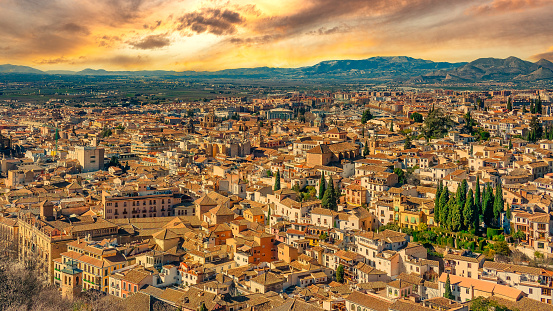 Sacromonte district seen from Alhambra in Granada, Spain.