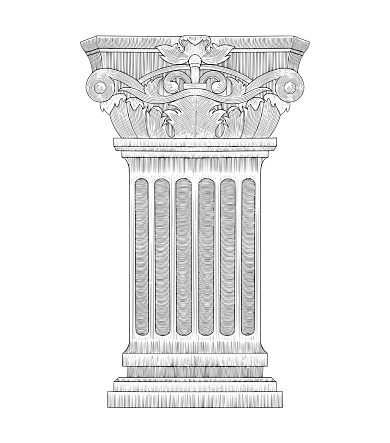 : Greek Pillar, roman column, vintage engraving drawing style vector illustration
