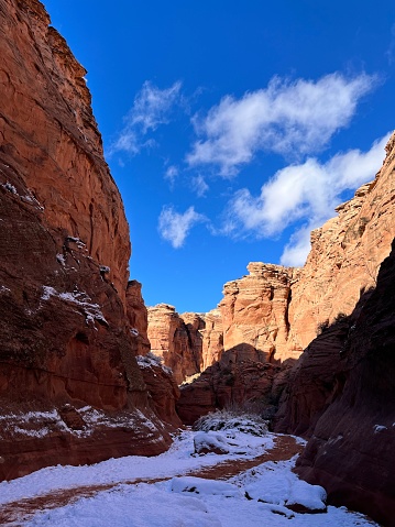 antelope canyon in winter with snow