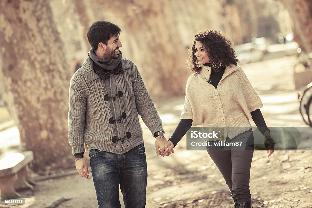 Romatic Young Couple Walking in the City Adult Stock Photo