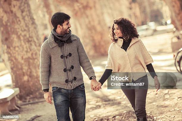 Romatic Young Couple Walking In The City Stock Photo - Download Image Now - Adult, Adults Only, Females