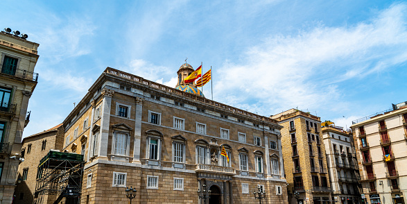 Exterior shot of the Palau de la Generalitat de Catalunya in Barcelona, Spain