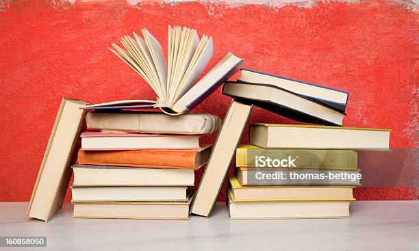 Book Arrangement One Opened Stock Photo - Download Image Now - Backgrounds, Book, Bookshelf