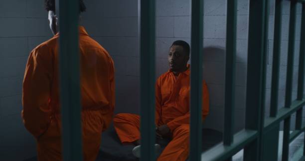 istock Two African American prisoners talk in cell 1608587931