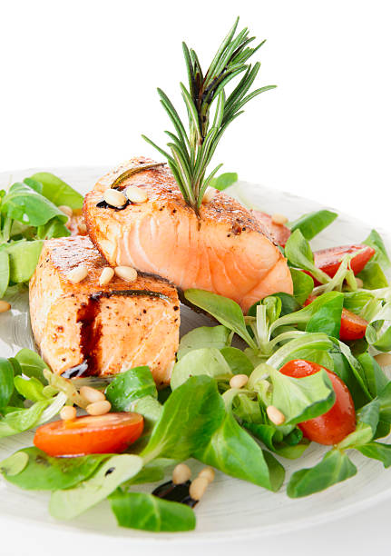 istock Rare fried salmon steaks in plate 160860531