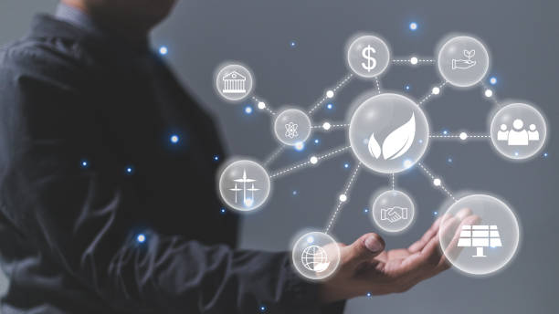 istock businessman hand holding social network structure with icons on virtual screen. 1608618403