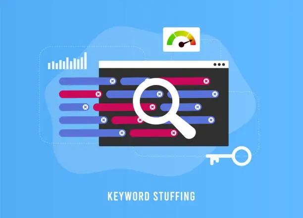Vector illustration of Keyword Spamming or stuffing - SEO Ranking Factor concept. Keyword stuffing checker service. Vector illustration concept