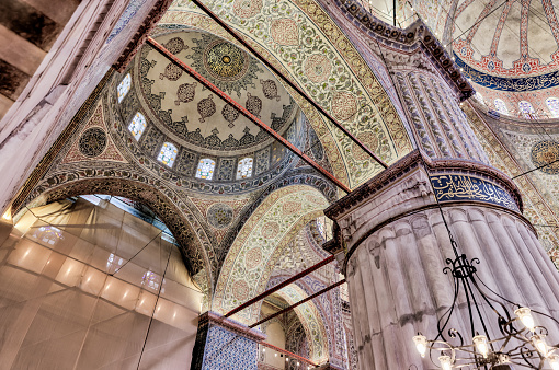 Istanbul, Turkey - July 22,2023: Mosaics and tilework of the interior of Istanbul’s Blue Mosque