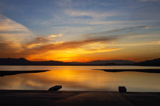 ,A beautiful day break over Lake Elsinore, California