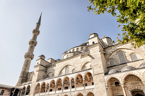 Istanbul, Turkey - July 22,2023: Exteriors of the dome and minarets of Istanbul’s Blue Mosque