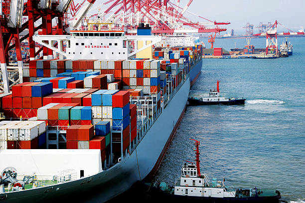 Beached container ship Container ship on the harbour level luffing crane stock pictures, royalty-free photos & images