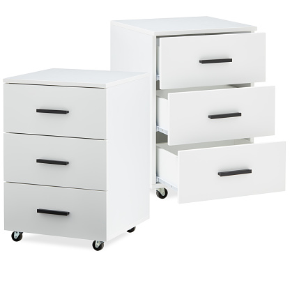 Storage cabinet with drawers cut out isolated white background with clipping path