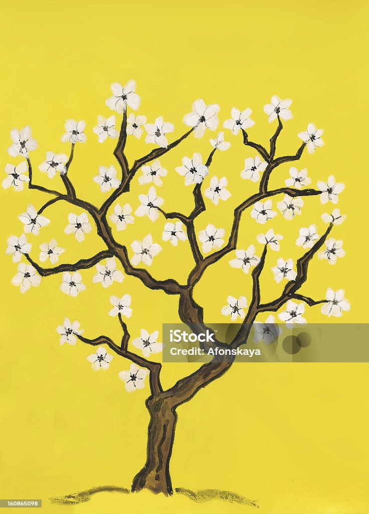Albero di primavera in fiore, pittura - Illustrazione stock royalty-free di Albero