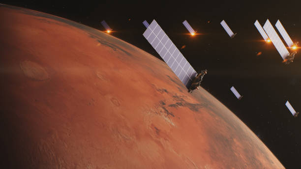 istock 3D graphics of solar cell and panels orbiting Mars planet 1608667608