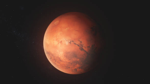 istock Realistic 3D animation of Mars rotating in dark outer space 1608672311