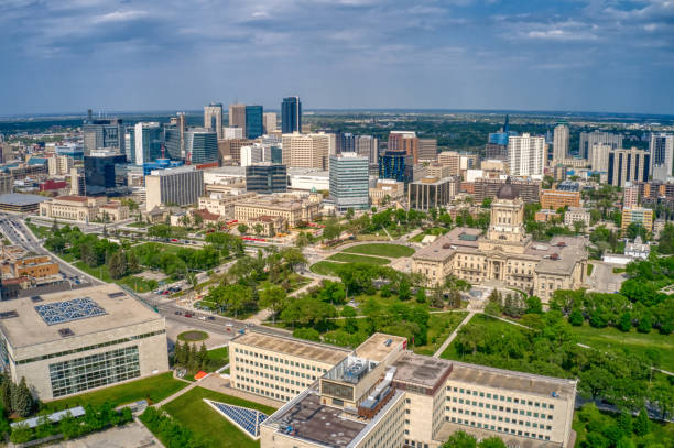 widok z lotu ptaka na winnipeg, manitoba w lecie - manitoba winnipeg winter bridge zdjęcia i obrazy z banku zdjęć