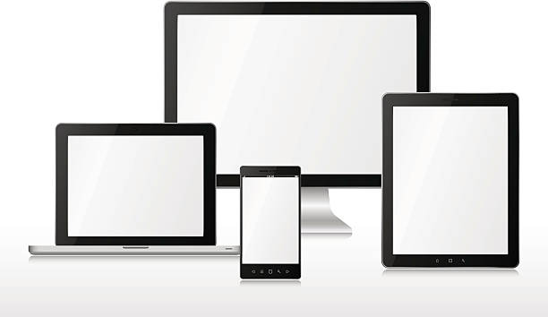 ilustraciones, imágenes clip art, dibujos animados e iconos de stock de grupo vector ordenadores - computer computer monitor white background laptop