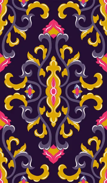 Vector illustration of Purple floral pattern with damask.