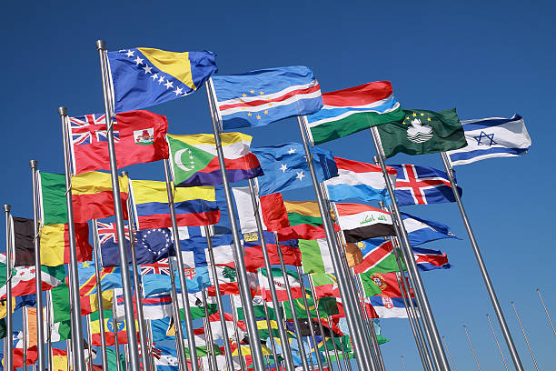 istock Wide angle view of countless country flag rippling in wind 160876040