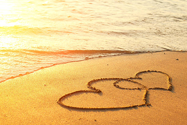 istock Hearts drawn on the sand of a beach 160877223