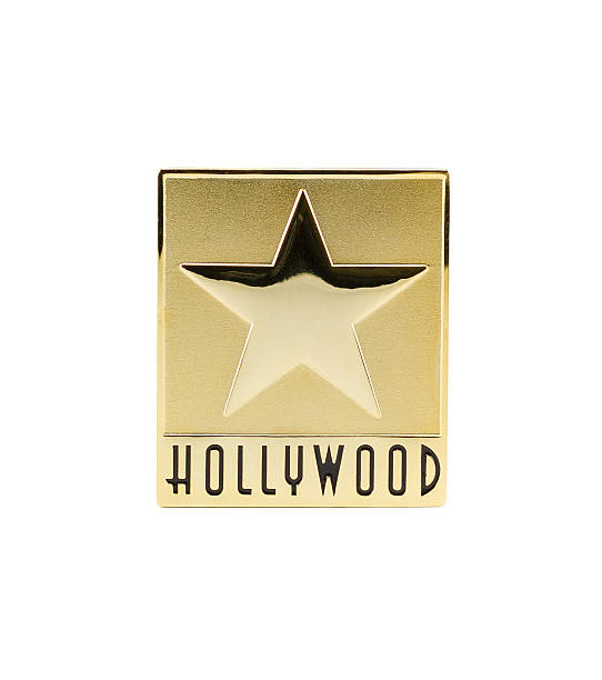 de metal dourada de hollywood no fundo branco - star shape hollywood california gold three dimensional shape - fotografias e filmes do acervo