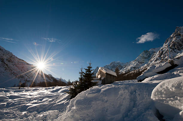 Panorama in  Val Ferret Courmayeur, Aosta Valley, Italy stock photo