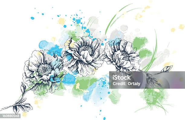 Poppy Künstlerische Zeichnung Stock Vektor Art und mehr Bilder von Aquarell - Aquarell, Wasserfarbe, Mohn - Pflanze