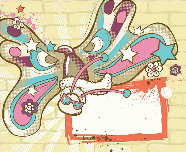 Vector illustration of Butterfly & frame on grunge background