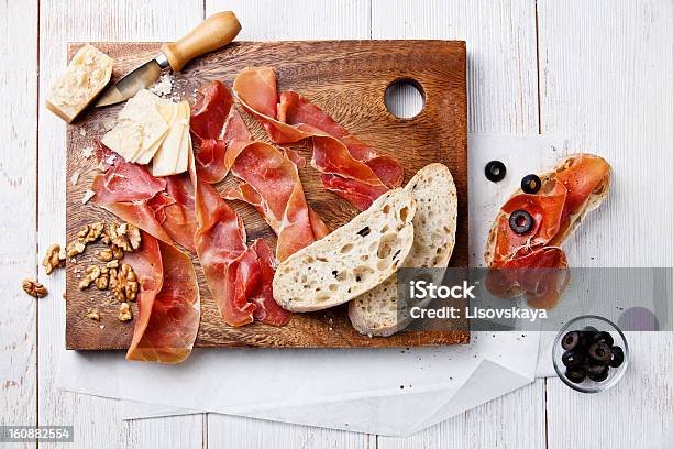 Cured Meat Cheese And Olive Stock Photo - Download Image Now - Antipasto, Cheese, Curing Food