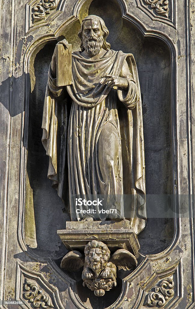 Evangelist Mark Haut-relief of apostle Mark on the gate of the temple of Christ the Savior in Moscow Apostle - Worshipper Stock Photo