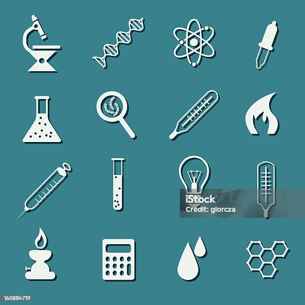 Значки Лабораторных Анализов — стоковая векторная графика и другие изображения на тему Атом - Атом, Бактерия, Без людей