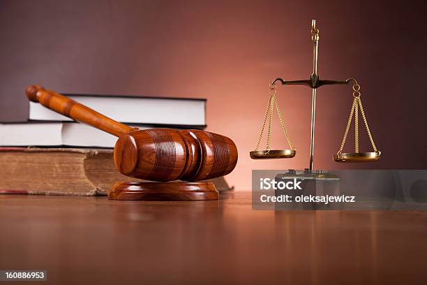Wooden Gavel And Symbols Of A Judge Stock Photo - Download Image Now - Authority, Brown, Concepts