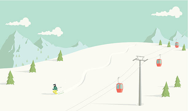 на лыжах - подъёмник для лыжников stock illustrations