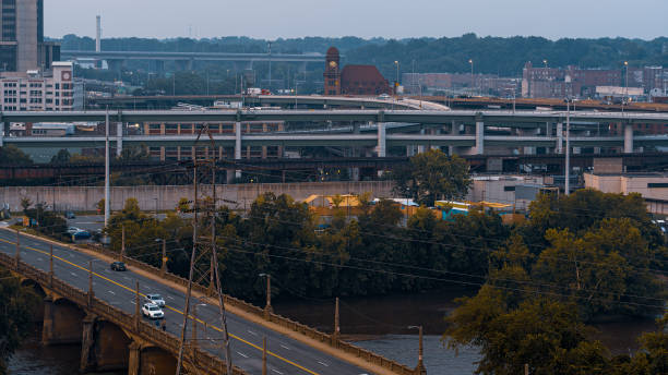 istock Smog above commute elevated road in Downtown. Clock Tower on Main Street Train Station view in Richmond, VA 1608882786
