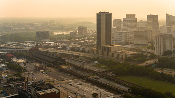 istock James Monroe building rises above fire smog and Richmond Downtown, VA 1608882817