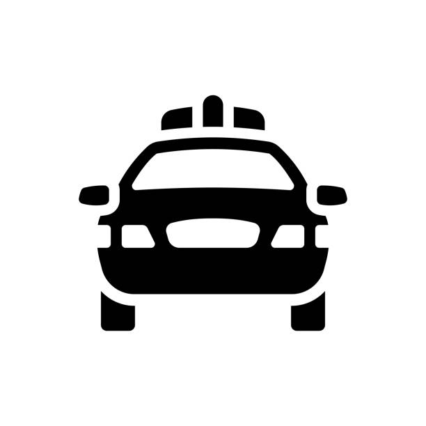 polace jagt eine autoikone auf hellem hintergrund. patrouillen-symbol. falle, polizist, polizist, verhaftung, autoversicherung, carjaking. umriss, flacher und farbiger stil - car rental flash stock-grafiken, -clipart, -cartoons und -symbole