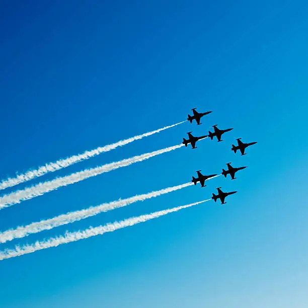 Photo of Fighter planes in airshow on blue sky
